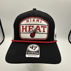 '47 Brand Miami Heat Black Trucker Hitch Patch Rope Snapback Adjustable Hat‎ NWT